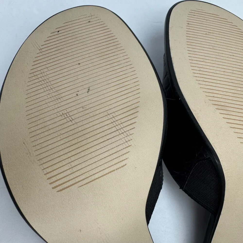 Vintage Y2K Laura Ashley Black Croc-Embossed Leather Slide Sandals Buckle Detail